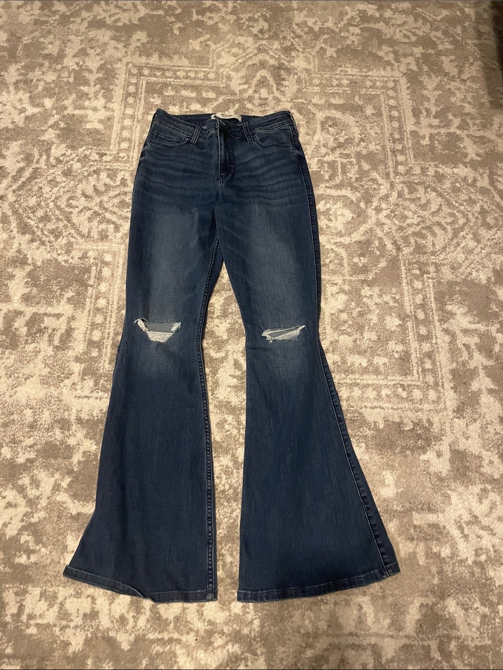 Hollister Dark Blue Distressed Flare Jeans